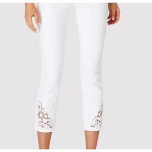 J Jill White Cropped Jeans Lace Inset Hem Rayon Stretch Denim Size 10